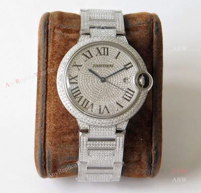 (TW) Fully Iced Out Cartier Ballon Bleu Diamond Watch Best Replica